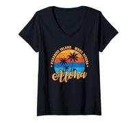 Mujer Aloha Paradise Island Wave Rides Surf Camiseta Cuello V