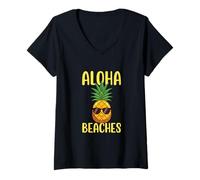 Mujer Aloha Playas Vacaciones Tropicales Océano Surfer Island Paradise Camiseta Cuello V