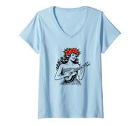 Mujer Aloha Ukelele Hula Haku Lei Hawaii Camiseta Cuello V