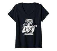 Mujer Aloha Ukelele Hula Haku Lei Hawaii Camiseta Cuello V