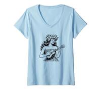 Mujer Aloha Ukelele Hula Haku Lei Hawaii Camiseta Cuello V