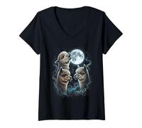 Mujer Alpaca Funny Howl Luna Llena Extraño Maldito Camiseta Cuello V