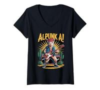Mujer Alpaca tocando bajo cactus desierto música estilo punk Camiseta Cuello V