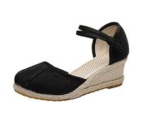 Mujer Alpargatas Plataforma Sandalias de Cuña Verano Mujeres Zapatos Cerrados Sandalias de Cuña de Punto Lino Trenzado Transpirable Zapatos de Verano Cuñas Sandalias de Cuña Sandalias de Cuña, Z4