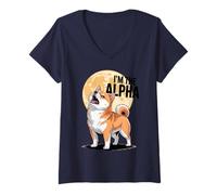 Mujer Alpha Dog Shiba Inu Silueta Liderazgo Vibraciones Camiseta Cuello V
