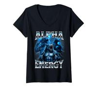 Mujer Alpha Energy Wolf Meme Cringe Extraño Divertido Hombres Mujeres Camiseta Cuello V