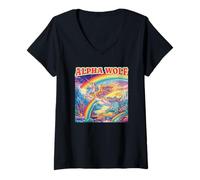 Mujer Alpha Wolf (Divertido Unicornio arcoíris gráfico) Camiseta Cuello V