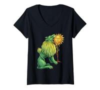 Mujer Alquímico León Verde Devorador Sol Esotérico Oculto Hermético Camiseta Cuello V