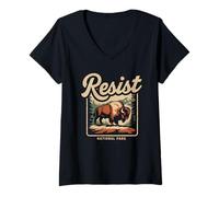 Mujer ALT Servicio de Resistencia del Parque Nacional de EE. UU. Bison Vintage Buffalo Camiseta Cuello V