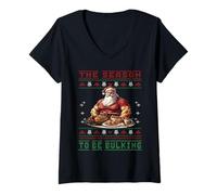 Mujer Alternativa al suéter navideño Feo de Papá Noel Powerlifer Camiseta Cuello V