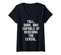 Mujer Alto Oscuro y Capaz de alcanzar el Cereal Divertido t Camiseta Cuello V