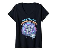 Mujer Alto Tráfico Portal Acceso Interdimensional Highway Alien Camiseta Cuello V