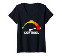 Mujer Altos Niveles de cortisol medidor hormona de estrés Burnout Divertido Camiseta Cuello V