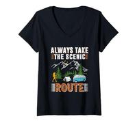 Mujer Always Take The Scenic Camping Camper Adventure Camiseta Cuello V