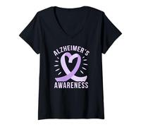 Mujer Alzheimer's Awareness Purple Ribbon Memory Loss Walk Meme Camiseta Cuello V