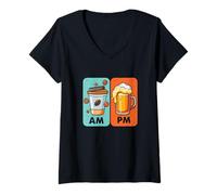 Mujer Am Café PM Cerveza Divertido Diario Rutina Amante de Las Bebidas Camiseta Cuello V