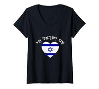 Mujer Am Yisrael Chai Heart Israel Bandera Hebrea Grunge Diseño Camiseta Cuello V
