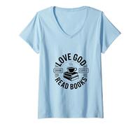 Mujer ¡Ama a Dios, Bebe café, Lee Libros! Camiseta Cuello V