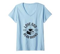 Mujer ¡Ama a Dios, Bebe café, Lee Libros! Camiseta Cuello V