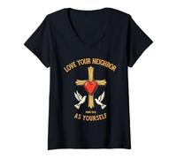 Mujer Ama a tu prójimo como a ti Mismo Cruz versículo bíblico Cristiano Camiseta Cuello V