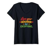 Mujer Ama a tu prójimo Sin excepciones Fe Cristiana Jesús Camiseta Cuello V