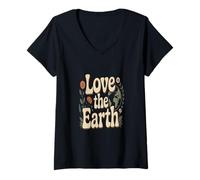 Mujer Ama la Tierra Ama Nuestro Planeta Verde - Declaración Eco Warrior Camiseta Cuello V