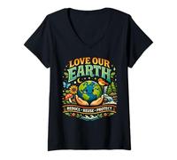 Mujer Ama Nuestra Tierra Reduce la reutilización Protege Cute Eco Camiseta Cuello V