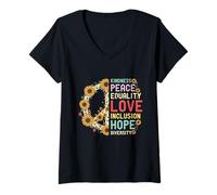 Mujer Amabilidad Girasol Paz Símbolo Amor Igualdad Justicia Social Camiseta Cuello V