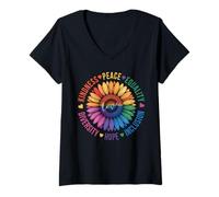 Mujer Amabilidad Paz Igualdad Amor Esperanza Diversidad Girasol Floral Camiseta Cuello V