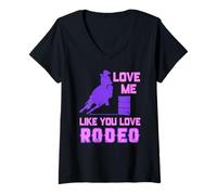 Mujer Ámame Como Amas El Rodeo Humor de Vaquera Camiseta Cuello V