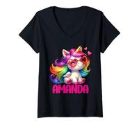 Mujer Amanda Nombre Personalizado Colorido Unicornio Mujer Ni Camiseta Cuello V