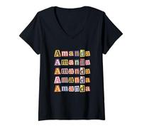 Mujer Amanda - Papel de Revista con Nombre Personalizado Camiseta Cuello V