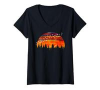 Mujer Amanecer Puesta Del Sol Bandada De Aves Formación Montaña Camiseta Cuello V