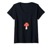 Mujer Amanita Muscaria Bosque Arte Popular Cottagecore Camiseta Cuello V