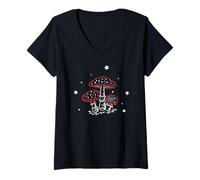 Mujer Amanita roja setas bosque estrellas estilo mágico Camiseta Cuello V