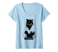 Mujer Amante Café Pantera Negra Arte Felino Camiseta Cuello V