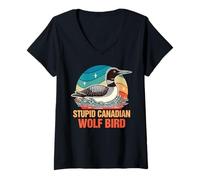 Mujer Amante común Loon Observación de Aves Estúpido Pájaro Lobo Canadiense Camiseta Cuello V