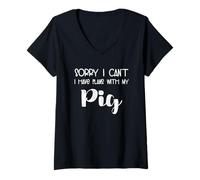 Mujer Amante de Animales Lo Siento No Puedo Tener Planes con Mi Cerdo Camiseta Cuello V