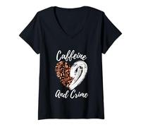 Mujer Amante de la cafeína y el Crimen Verdadero Aficionado al Crimen Camiseta Cuello V
