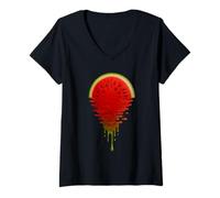 Mujer Amante de la fruta de vacaciones tropicales de verano lindo sandía Camiseta Cuello V