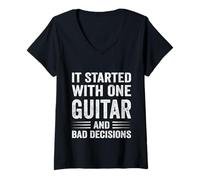 Mujer Amante De La Guitarra Humor Músico Caos Divertido Vintage Música Cita Camiseta Cuello V