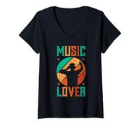 Mujer Amante De La Música Retro DJ Dancing Silhouette Vintage Camiseta Cuello V