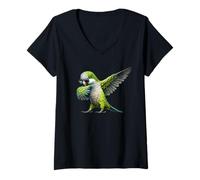 Mujer Amante de la observación de Aves, Loro cuáquero, Monje Verde, Periquito Camiseta Cuello V