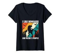 Mujer Amante de la paleontología Me Gustan los Dinosaurios y Tal Vez como 3 Personas. Camiseta Cuello V