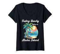 Mujer Amante de las vacaciones en el Caribe, turismo de playa, vacaciones en la isla de Aruba Camiseta Cuello V