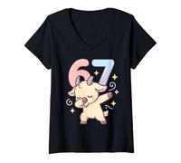 Mujer Amante de los Animales de Granja Bailando Chibi Dabbing Goat 67 Meme 6-7 Camiseta Cuello V