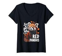 Mujer Amante de los Animales Just Girl Who Loves Red Pandas Kawaii Heart Camiseta Cuello V