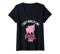 Mujer Amante de los Cerdos, Realmente me Gustan los Cerdos Ok! Camiseta Cuello V