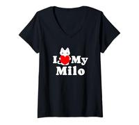 Mujer Amante de los Gatitos de I Love My Milo Cat Dueño Camiseta Cuello V
