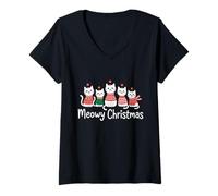 Mujer Amante de los Gatos Meowy Christmas Cute Camiseta Cuello V